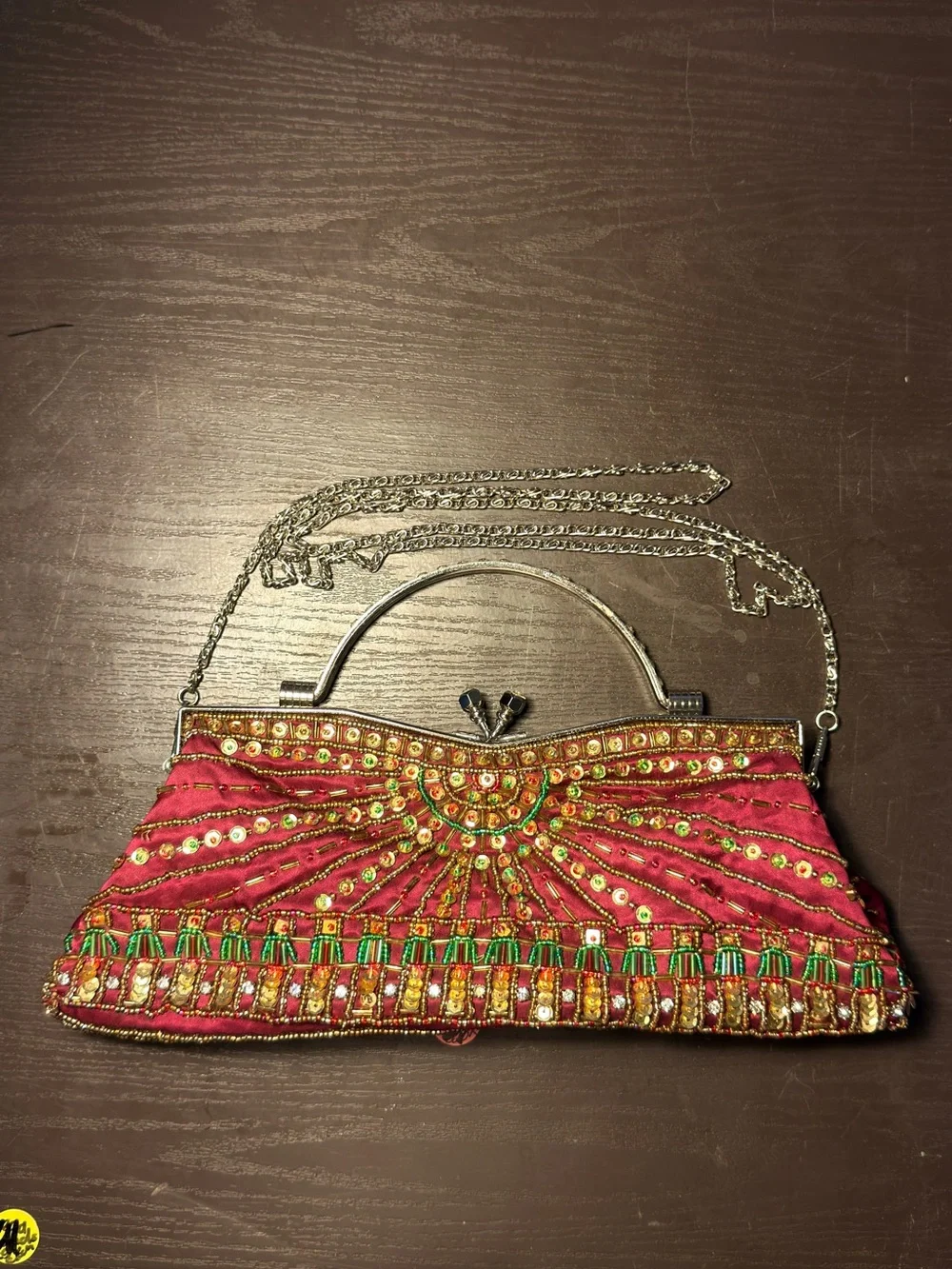 INC International Concepts Embellished Fuchsia Beaded Clutch with Chain